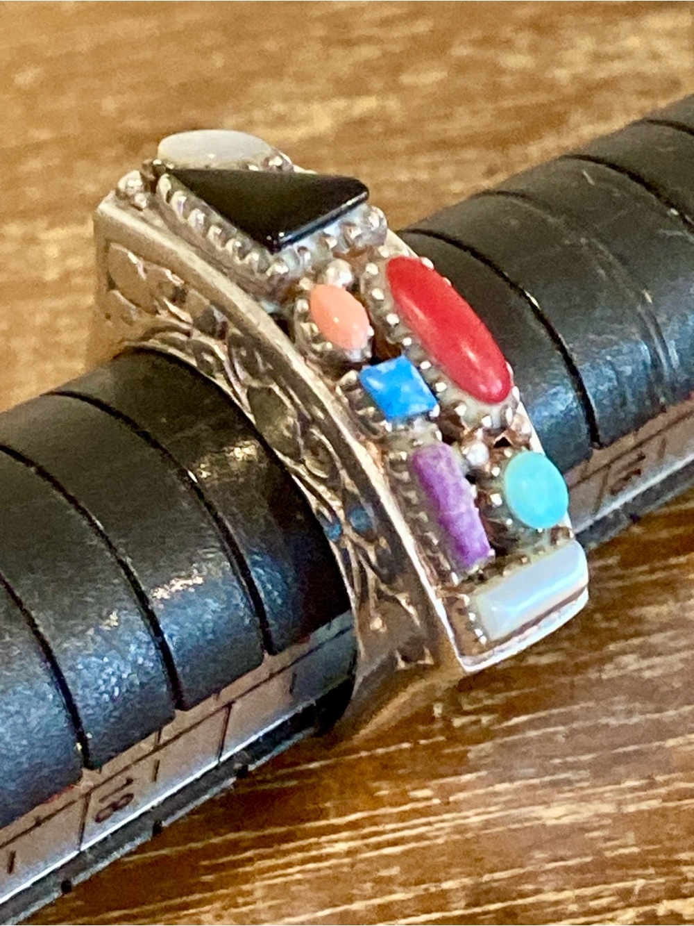 Sterling Silver Chunky Statement Ring Multicolor Size 6.75 Colorful - Picture 13 of 15